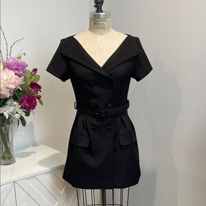 NWT Black Double-Breasted Wide Vneck Blazer Style Mini Dress